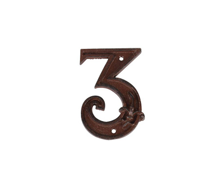 Numar pentru casa Esschert Design, Three, fonta cu invelis de vopsea cu aspect antichizat, 8x1 cm