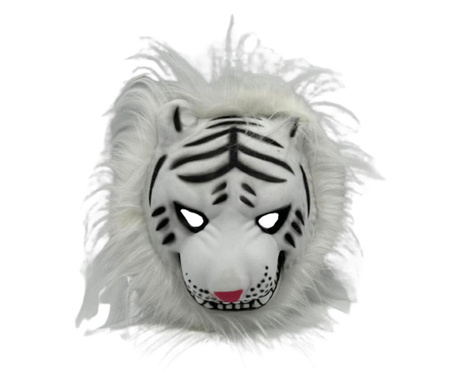 Μάσκα ζώου τίγρης με καθολική γούνα, λευκή, 23 x 24 εκ.