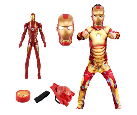 Κλασική στολή Iron Man με μύες και αξεσουάρ για αγόρια 5-7 ετών 110-120 cm