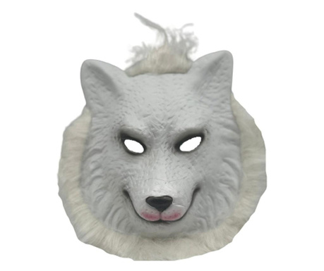 Μάσκα ζώου λευκός λύκος με καθολική γούνα, 26 x26 cm