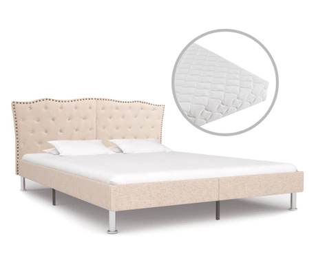 Κρεβάτι Μπεζ 160 x 200 εκ. Υφασμάτινο με Στρώμα