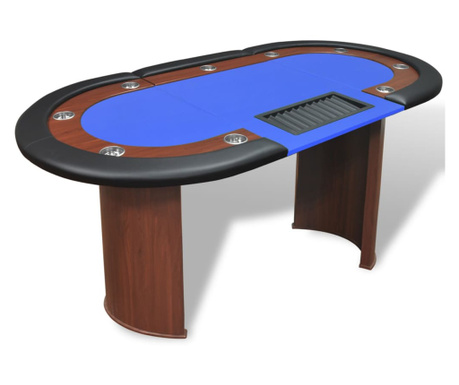 Τραπέζι Πόκερ 10 Ατόμων με Θέση Dealer και Θήκη για Μάρκες Μπλε