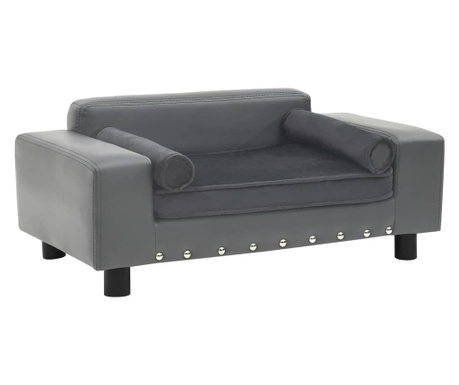 Καναπές-Κρεβάτι Σκύλου Γκρι 81x43x31 εκ. Βελουτέ/Συνθετ. Δέρμα