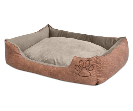 Κρεβάτι Σκύλου Μπεζ Μέγεθος L από Συνθετικό Δέρμα με Μαξιλάρι