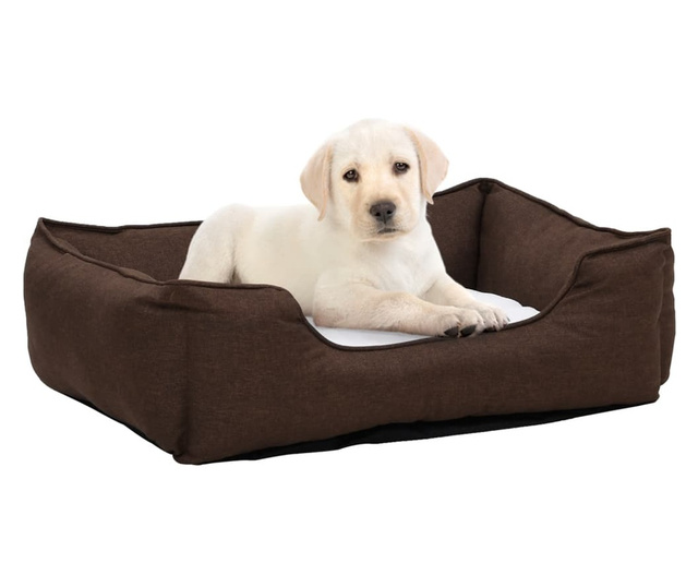 Κρεβάτι Σκύλου Καφέ/Λευκό 65 x 50 x 20 εκ. Όψη Λινού Φλις