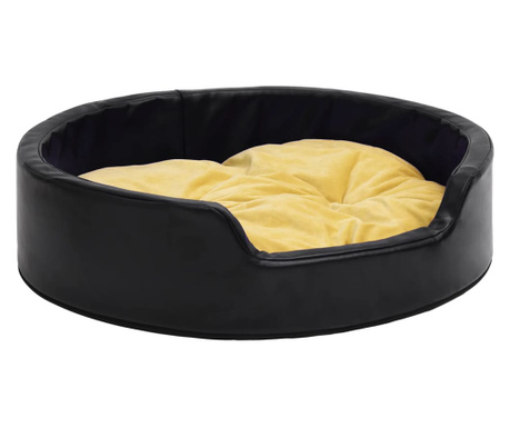 Κρεβάτι Σκύλου Μαύρο/Κίτρινο 90x79x20 εκ. Βελουτέ/Συνθ. Δέρμα