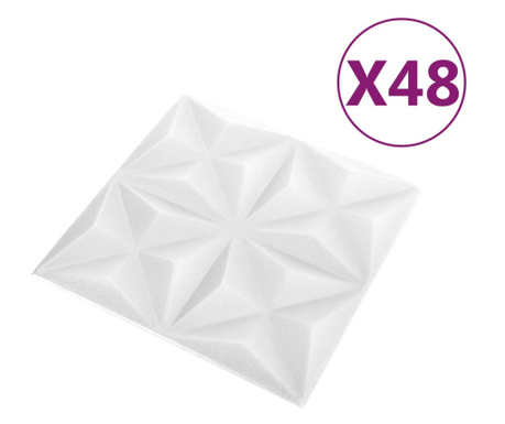 Πάνελ Τοίχου 3D 48 τεμ. Λευκό Origami 50 x 50 εκ. 12 μ²