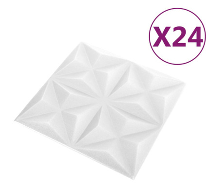 Πάνελ Τοίχου 3D 24 τεμ. Λευκό Origami 50 x 50 εκ. 6 μ²