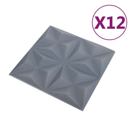 Πάνελ Τοίχου 3D 12 τεμ. Γκρι Origami 50 x 50 εκ. 3 μ²