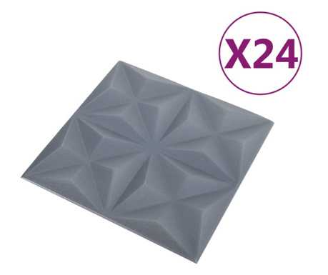 Πάνελ Τοίχου 3D 24 τεμ. Γκρι Origami 50 x 50 εκ. 6 μ²