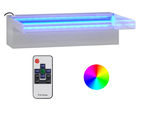 Σιντριβάνι Καταρράκτης Πισίνας με RGB LED 30 εκ Ανοξειδ. Ατσάλι