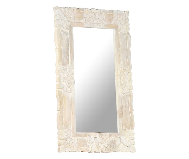 Καθρέφτης Λευκός 80 x 50 εκ. από Μασίφ Ξύλο Μάνγκο