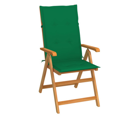 Καρέκλα Κήπου από Μασίφ Ξύλο Teak με Πράσινα Μαξιλάρια