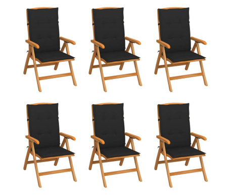 Καρέκλες Κήπου Ανακλινόμενες 6 τεμ. Μασίφ Ξύλο Teak & Μαξιλάρια
