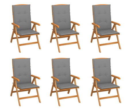 Καρέκλες Κήπου Ανακλινόμενες 6 τεμ. Μασίφ Ξύλο Teak & Μαξιλάρια