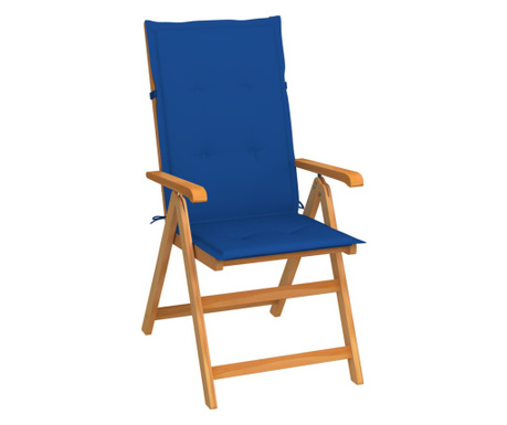 Καρέκλα Κήπου από Μασίφ Ξύλο Teak & Μπλε Ρουά Μαξιλάρια