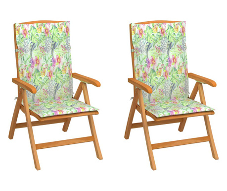Καρέκλες Κήπου 2 τεμ. Ξύλο Teak & Μαξιλάρια με Σχέδιο Φύλλων