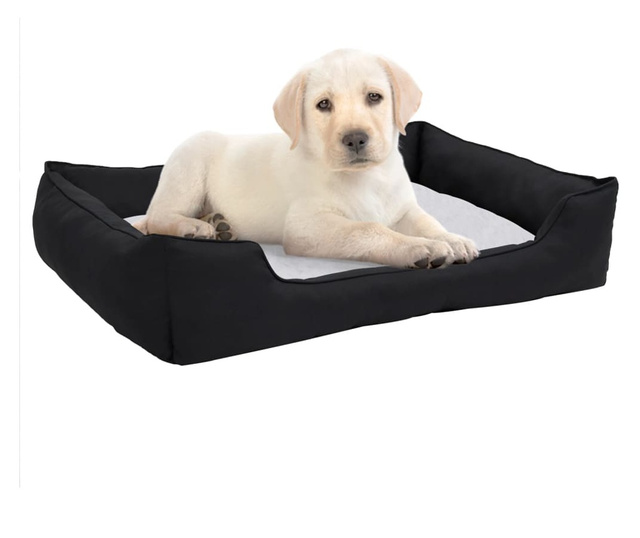 Κρεβάτι Σκύλου Μαύρο/Λευκό 65 x 50 x 20 εκ. Όψη Λινού Φλις