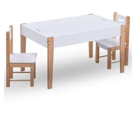 Τραπέζι Παιδικό Σετ 3 τεμ. Άσπρο/Μαύρο με Αποθ. Χώρο και Πίνακα