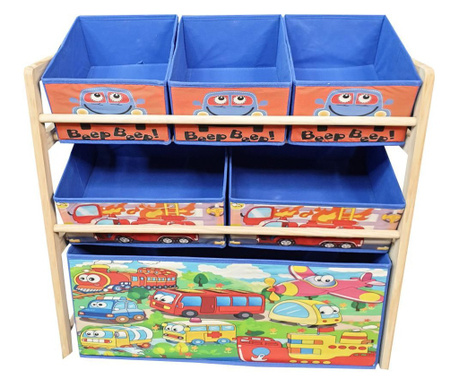 Organizator jucarii cu 6 cutii de depozitare si rafturi, 66 cm x 27 cm x 60 cm , albastru, buz