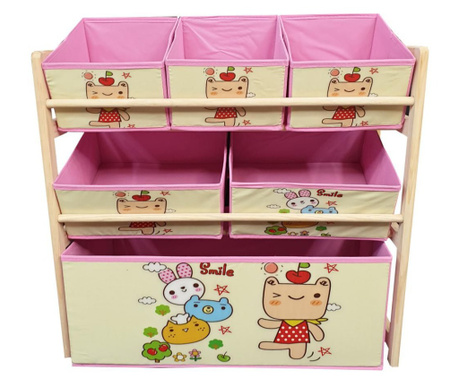 Organizator jucarii cu 6 cutii de depozitare si rafturi, 66 cm x 27 cm x 60 cm , roz, buz