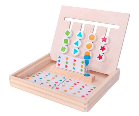 Jucarie intractiva si educativa puzzle Montessori, joc de culoare, orientare, logica, sortare dupa model, din lemn, buz