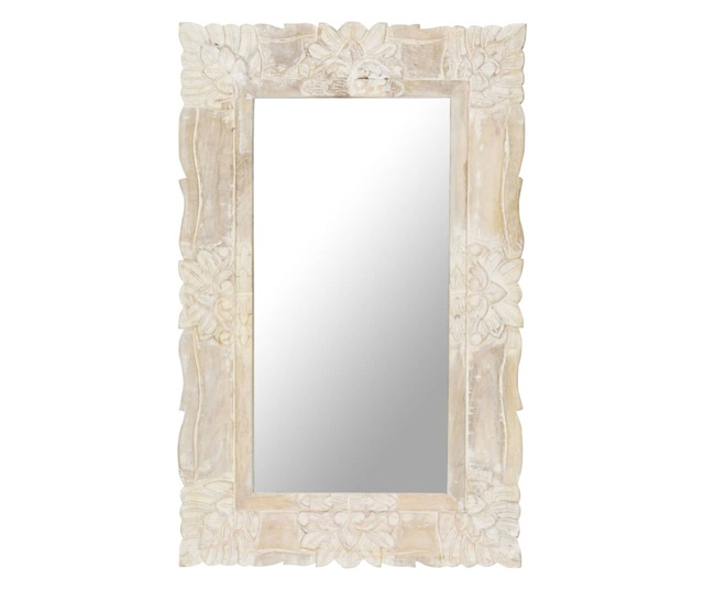 Καθρέφτης Λευκός 80 x 50 εκ. από Μασίφ Ξύλο Μάνγκο