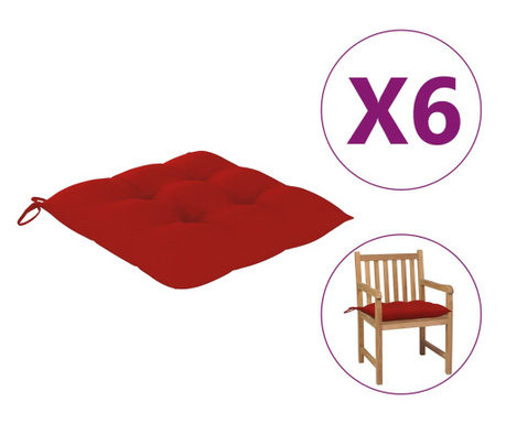 Μαξιλάρια Καρέκλας 6 τεμ. Κόκκινα 50 x 50 x 7 εκ. Υφασμάτινα