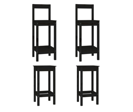 Καρέκλες Μπαρ Σετ 4 Τεμαχίων Μαύρο από Μασίφ Ξύλο Πεύκου