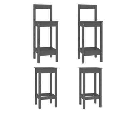 Καρέκλες Μπαρ Σετ 4 Τεμαχίων Γκρι από Μασίφ Ξύλο Πεύκου