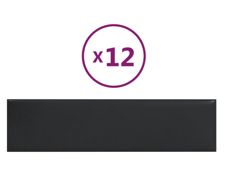 Πάνελ Τοίχου 12 τεμ. Μαύρα 60x15 εκ. 1,08 μ² Συνθετικό Δέρμα